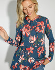 e Luna Floral Jersey Babydoll Hoodie Casual Top