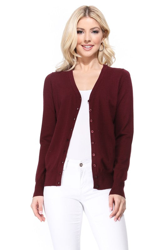 MAK Women&#39;s V-Neck Button Down Knit Cardigan Sweater