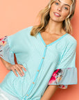 e Luna PLUS Striped Floral Mixed Ruffle Top