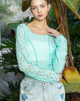 POL Exposed Seam Long Sleeve Lace Knit Top