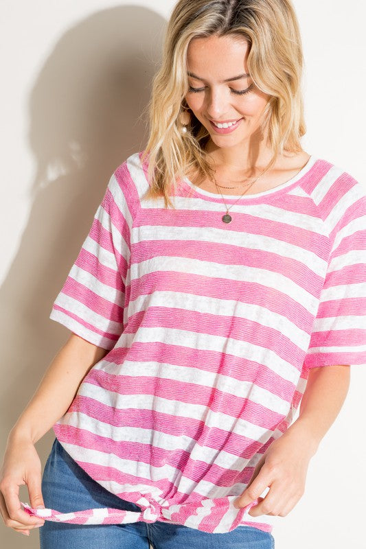 e Luna Striped Front Tie Top