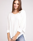 Zenana 3/4 Sleeve V-Neck Hi-Low Hem Jacquard Sweater