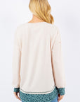 Celeste Full Size Contrast Stitching Notched Dropped Shoulder Blouse