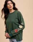 Annie Wear Embroidered Long Sleeve French Terry Top