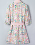 Boho Floral Colorblock 3/4 Sleeve Belted Mini Dress