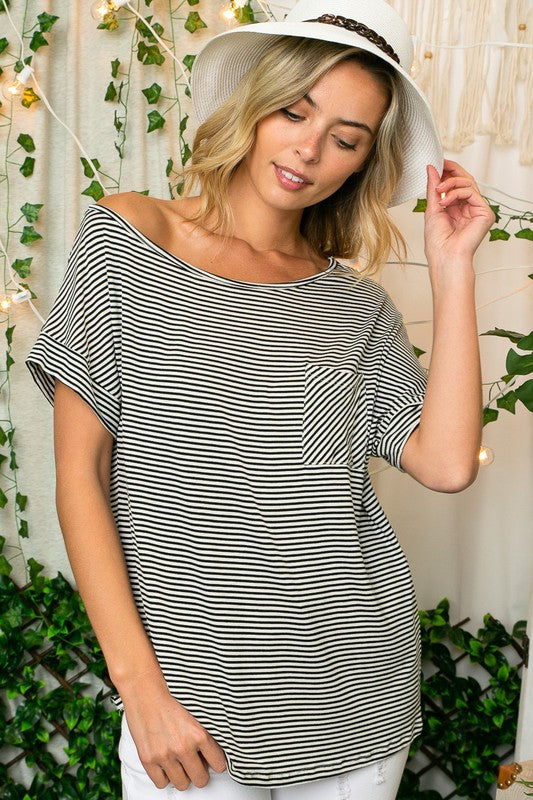 e Luna PLUS Striped Jersey Shoulder Top