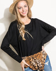 e Luna Plus Solid Cheetah Mixed Casual Top