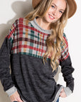 e Luna PLUS Solid Plaid Mock Neck Top