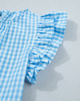 Gingham Knot Back Ruffle Short Sleeve Maxi Dress