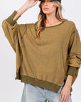 SAGE + FIG Mineral Wash Side Slit Oversized Sweatshirt