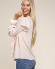 V-Neck Lace Trim Long Sleeve Blouse