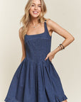 ADORA Smocked Back Square Neck Denim Dress