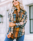 Women Plaid Block Buttoned Shirt with Pockets