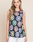 BOMBOM Round Neck Smiley Face Tank