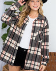 e Luna PLUS Fuzzy Plaid Button Down Shacket