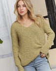 ADORA High-Low Side Slit V-Neck Sweater