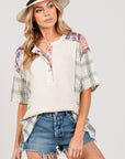 SAGE + FIG Plaid Half Button Gauze Top