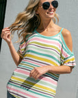 e Luna Multi Striped Cold Shoulder Top