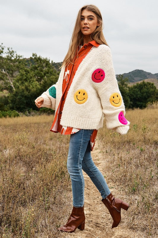 Davi &amp; Dani The Fuzzy Smile Long Bell Sleeve Knit Cardigan