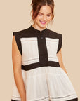 Annie Wear Contrast Trim Peplum Button Detail Blouse