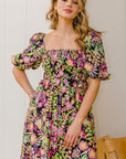 ODDI Full Size Floral Tie-Back Mini Dress