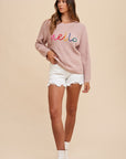 Annie Wear HELLO Embroidered Raglan Sleeve Sweater