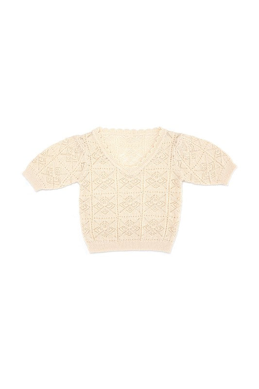 Lilou Crochet Short Sleeve Knit Top