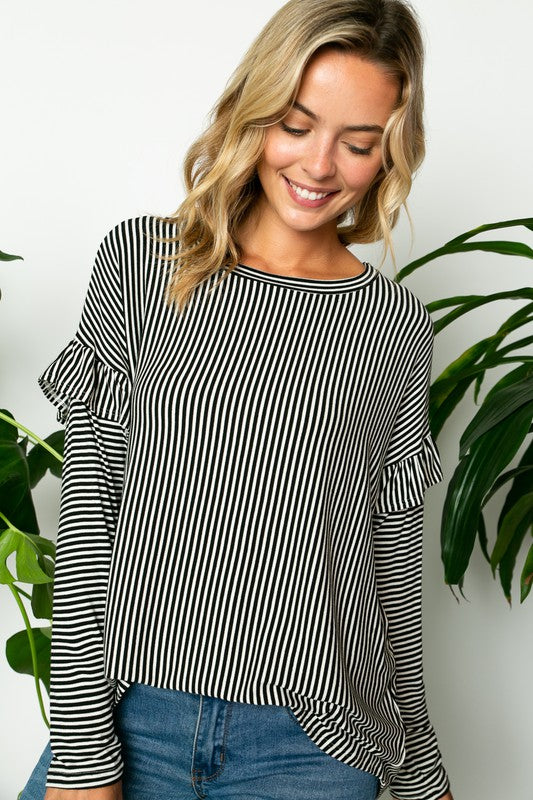 e Luna PLUS Pin Striped Ruffled Top