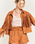 Jade By Jane Faux Suede Studded Fringe Jacket