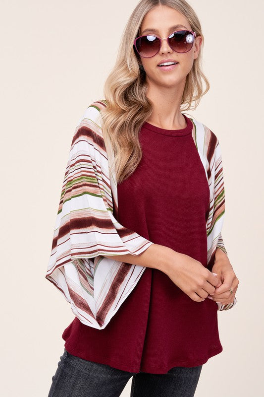 e Luna Waffle Striped Mix Kimono Top