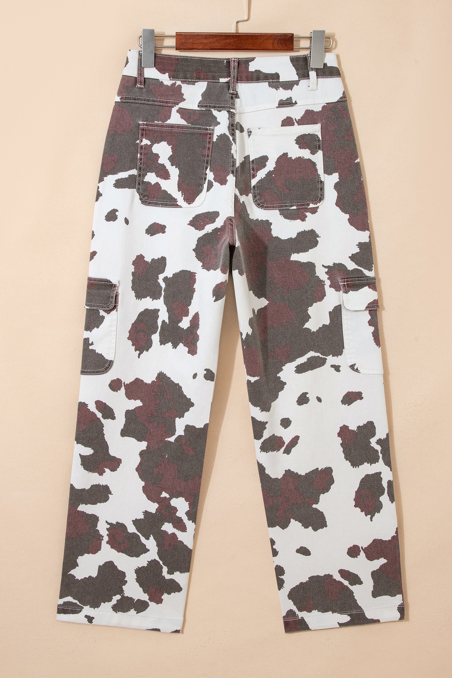 Western Cow Spot Cargo Pocket Straight Leg Jeans