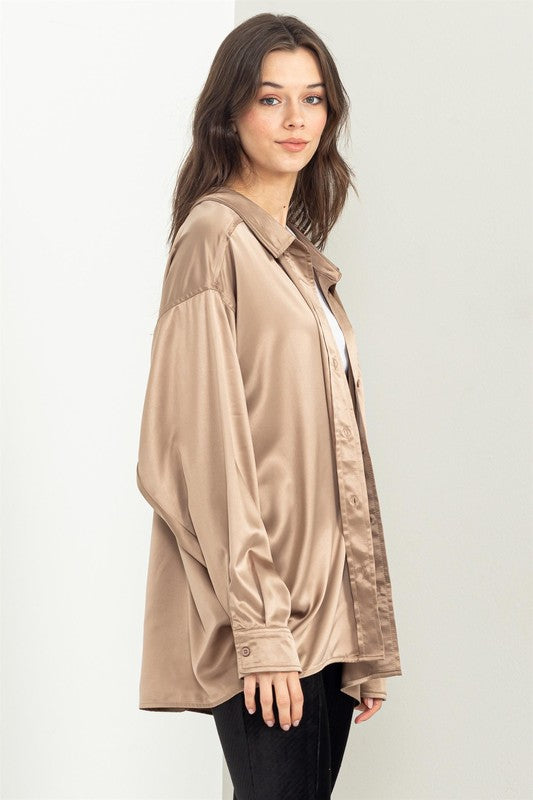 HYFVE Completely Charmed Oversized Satin shirt