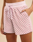 Annie Wear Checkered Round Neck Top and Drawstring Shorts Set