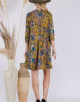 Celeste Full Size Paisley Print Round Neck Dress with Pockets