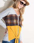 e Luna Solid Plaid Mixed Top