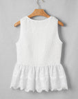 Smocked Lace Sleeveless Peplum Top