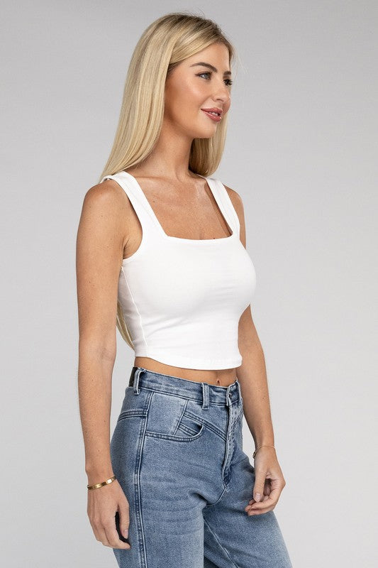 Zenana Cotton Square Neck Cropped Cami Top