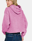 Zenana Acid Wash Fleece Cropped Hoodie