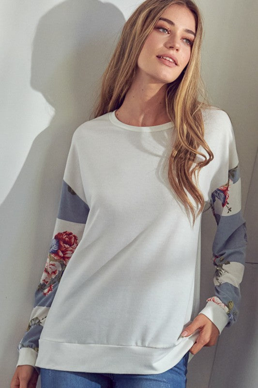 e Luna Solid Floral Mix Sweatshirt