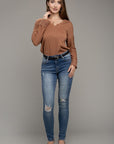 Lace Trim V Neck Long Sleeve Top