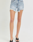 RISEN High Rise Side Step Hem Denim Shorts