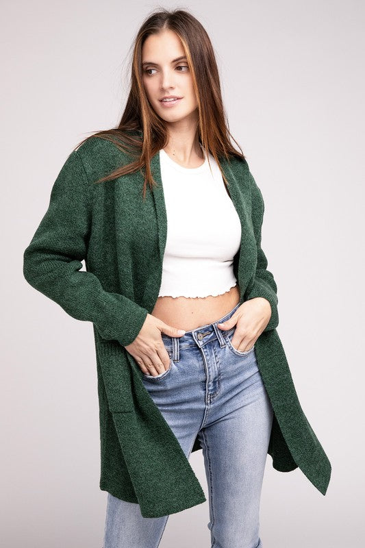 Zenana Hooded Open Front Sweater Cardigan