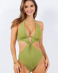 One Piece Bathing Suit Open Top with Cut Out Waist