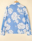 Floral Button-Up Pleated Puff Sleeve Shirt