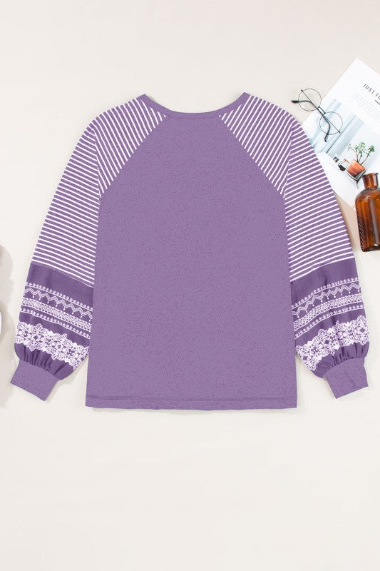 Stripe Patchwork Raglan Long Sleeve Top