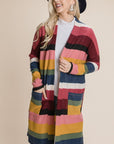 BOMBOM Color Block Striped Open Front Cardigan