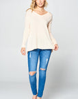 e Luna Solid Light Knit V-Neck Sweater