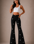GJG Denim Midnight Stardust Star-Studded Bell Bottom Jeans — Black