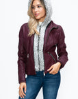 YMI Faux Layered Double-Zipper Jacket with Fuzzy Hood