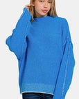 Zenana Exposed Seam Mock Neck Long Sleeve Sweater